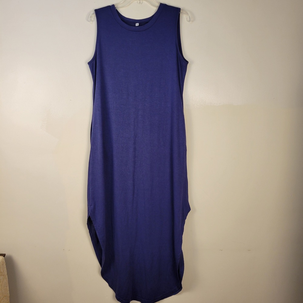 Womens Blue Sleeveless High Low Hem T-Shirt Tank Maxi Dress Size M